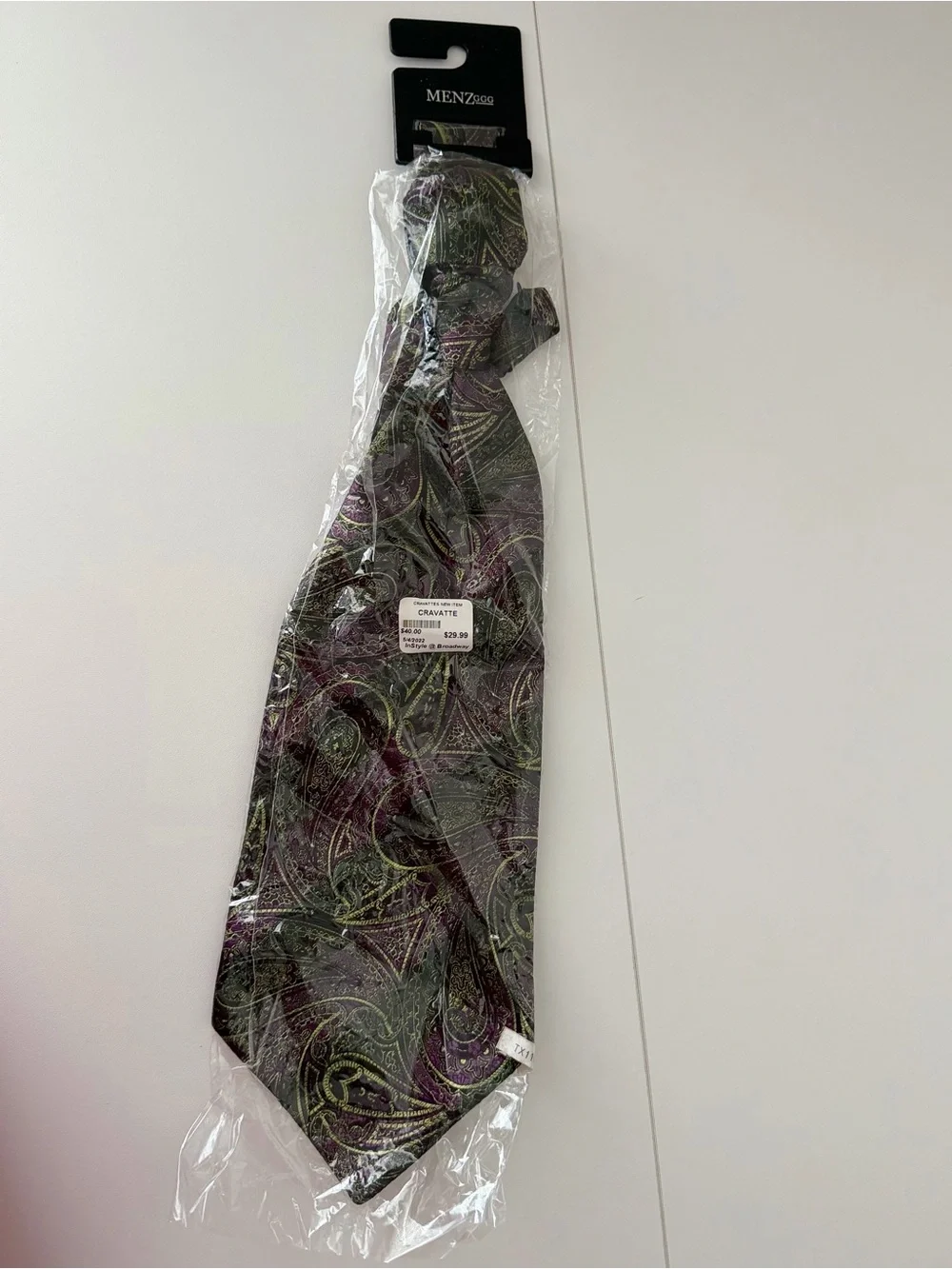 MENZ Men's Pointed Paisley Neck Tie Green Purple